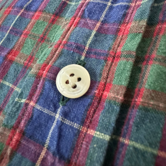 $345 - Men's Drake's of London Linen Plaid Shirt - M - 15.5/39 - Blue Green Red - Picture 3 of 6